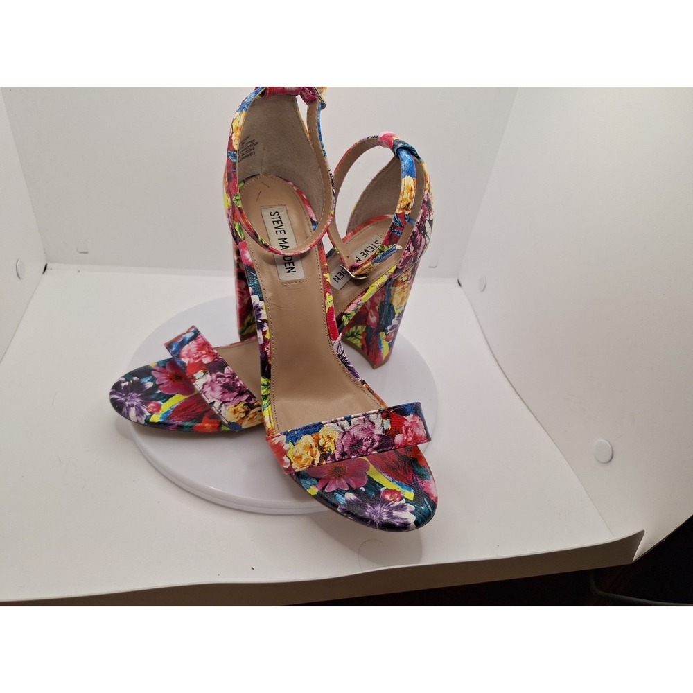 Steve Madden Womens Sz 8.5 M Bright Floral Block High Heels Ankle Strap - Picture 7 of 10